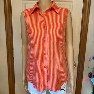 Lizc Claiborn 100% Linen Button front Sleeveless blouse women size S